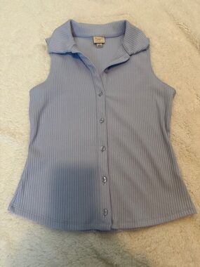 a new day Sleeveless Ribbed Button-Up Top - Light Blue